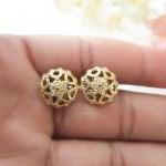 Gold Dainty Flower Studs, Vintage Button Earrings,..