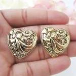 Heart And Bow Vintage Button Earrings,studs Or..
