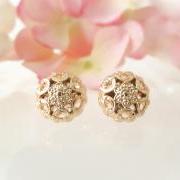 Gold Dainty Flower Studs, Vintage Button Earrings, Gold Plated Post, Floral earrings, Feminine Chic, Bridesmaid Earrings, Vintage Earrings